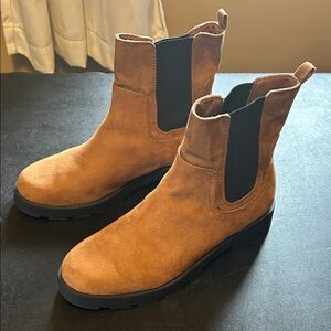 Old Navy Tan Suede Chelsea Ankle Boots